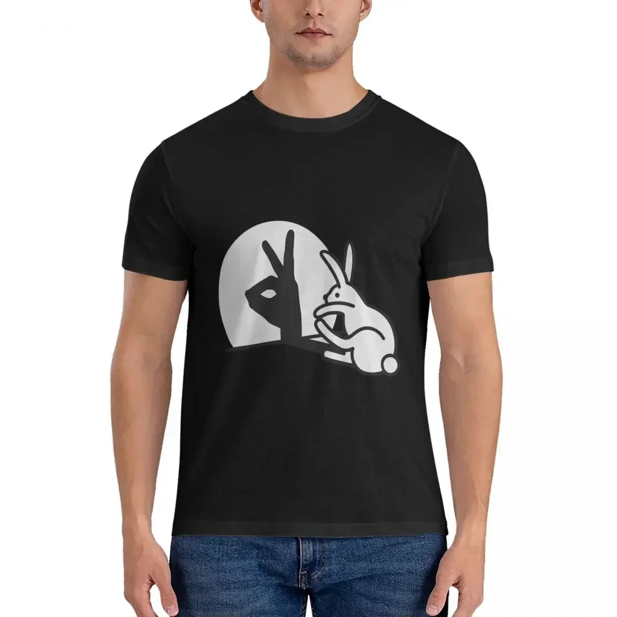 Hot Sale Funny Rabbit Hand Shadow Puppets Humor Pop Art T-Shirt Male Classic T Shirt Men Crew Neck Summer Shirts Tops S-6XL