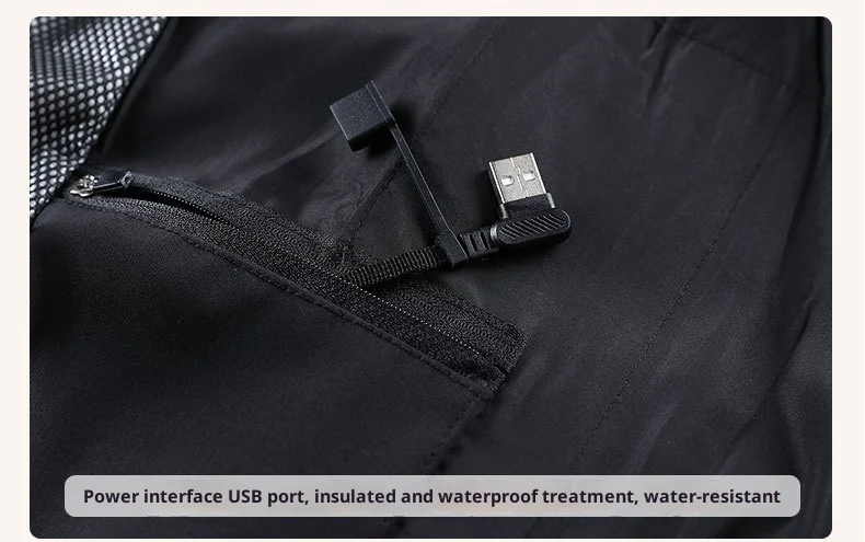 USB-Heizweste für Herren und Damen, elektrische Thermojacke, Polarfleece, Stehkragen, winddicht, reflektierender Reißverschluss, Outdoor-Sport – Detail 26