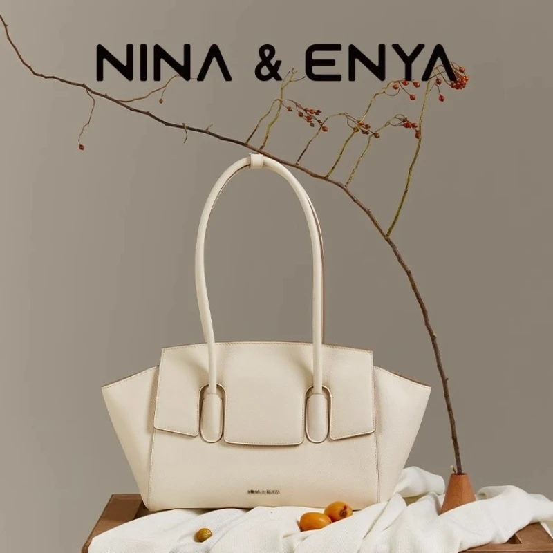 NINA ENYA 2025 Fashion Large Eye Bag Single Shoulder Handbag Genuine Leather Bag Women's New Style