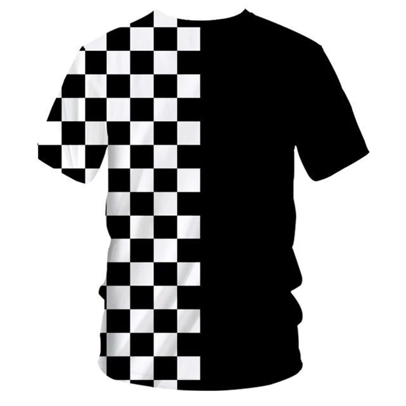 Summer Tee Shirt Homme Fashion O Neck 3D T Shirts Printed Black and white plaid Hip Hop 5XL 6XL Habiliment Man