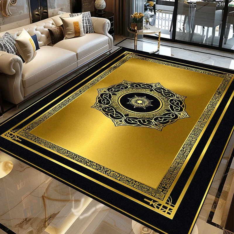 Luxury Modern Golden Carpet for Living Room Abstract Decoration Large Carpets Coffee Table Side Rug Rooms Decor Mat Tapis Salon