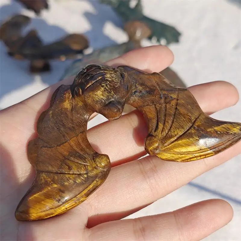 Natural Yellow Tiger Eye Stone Pyramid Balancing Rotating Bat Carving Healing Fengshui Home Decoration Holiday Gift 2PCS