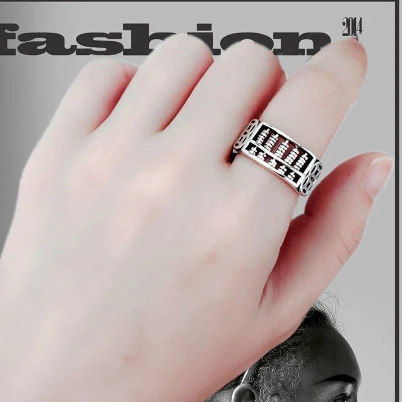 ZB91 Anxiety Ring for Men Silver Rotatable Abacus Bead Punk Goth Vintage Cool