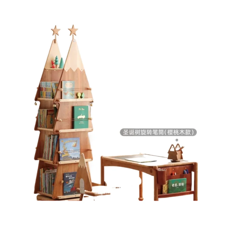 

Christmas tree rotating bookshelf solid wood children's reading stand creative Christmas gift rotating bookcase floor shelf