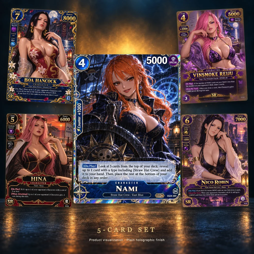 5Pcs One Piece Cards OTCG Premium Full Art Style Art Boa Hancock Vinsmoke Reiju Nami Hina Nico Robin Cards One Piece Card Game