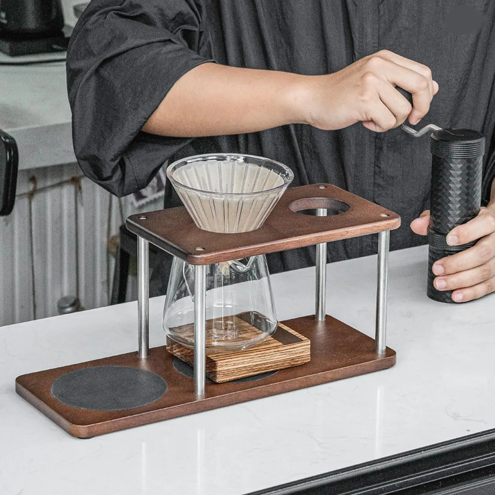 

Pour over Coffee Station Accessories Wood Coffee Utensil Organizer Rack Multifunction Decor Dripper Stand Filter Stand Holder