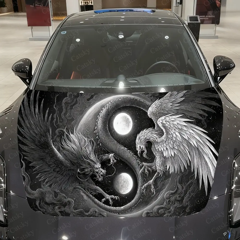 

Dragon & Phoenix Tai Chi Car Vinyl Wrap, PVC Waterproof Car Hood Sticker, Self-Adhesive Scratch-Resistant Stickers