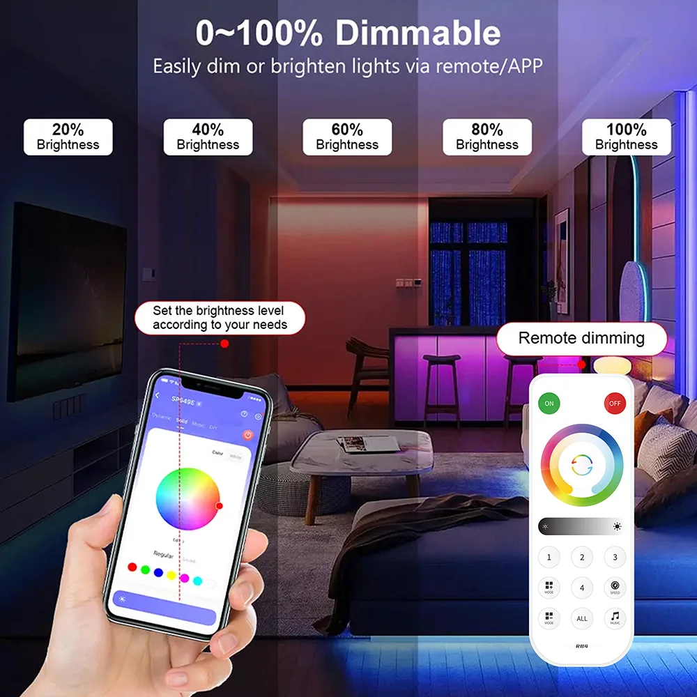 FCOB WS2811 Striscia LED RGB COB indirizzabile 12v 24v 720LED/m SP530E Controller Bluetooth da 2,4 GHz e telecomando RC3/RB3 1m2m3m4m5m Set