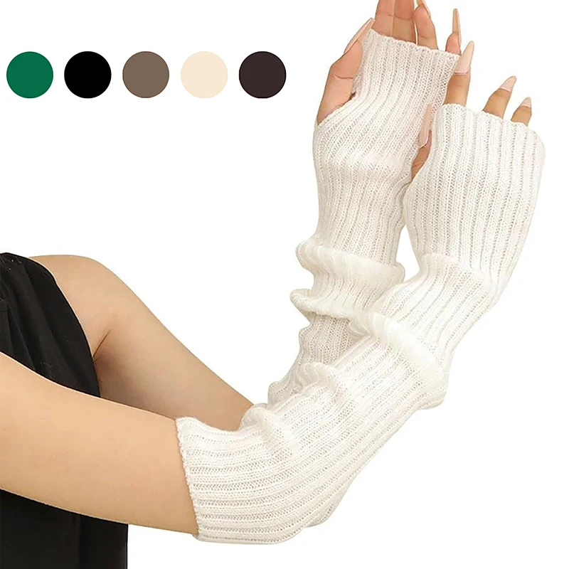 Women Knitted Arm Warmers Long Warm Arm Sleeves Fingerless Thumb Hole Gloves Winter Wrist Warmers Over Elbow Gloves