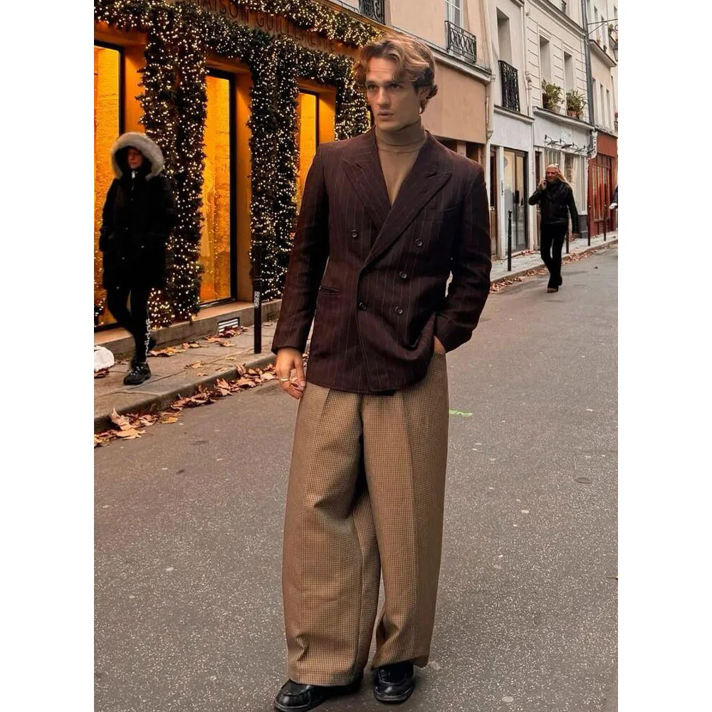 

Brown Men Suits Business 2 Pieces Jacket Pant 2025 Popular Double Breasted Daily Design Customize Male Clothing Banquet Prom