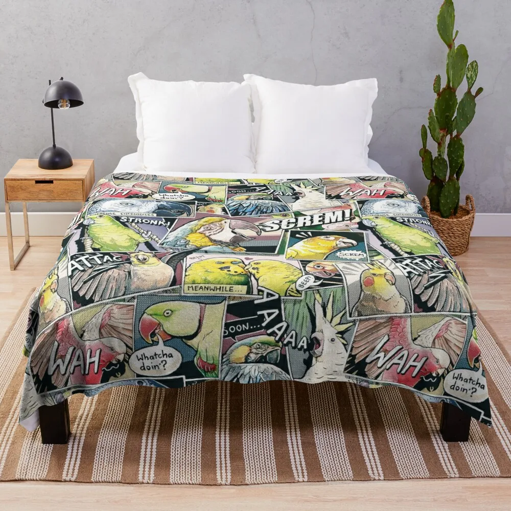 Parrots Comic Style Throw Blanket Thin bed plaid Soft Plush Plaid Polar Blankets