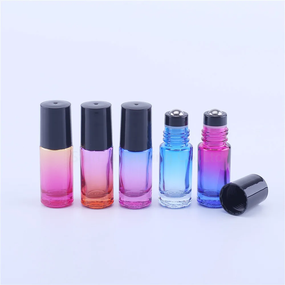 

100pcs 5ml Gradation Thick Glass Roll On Bottle For Essential Oils Refillable Perfume Bottle Deodorant Containers