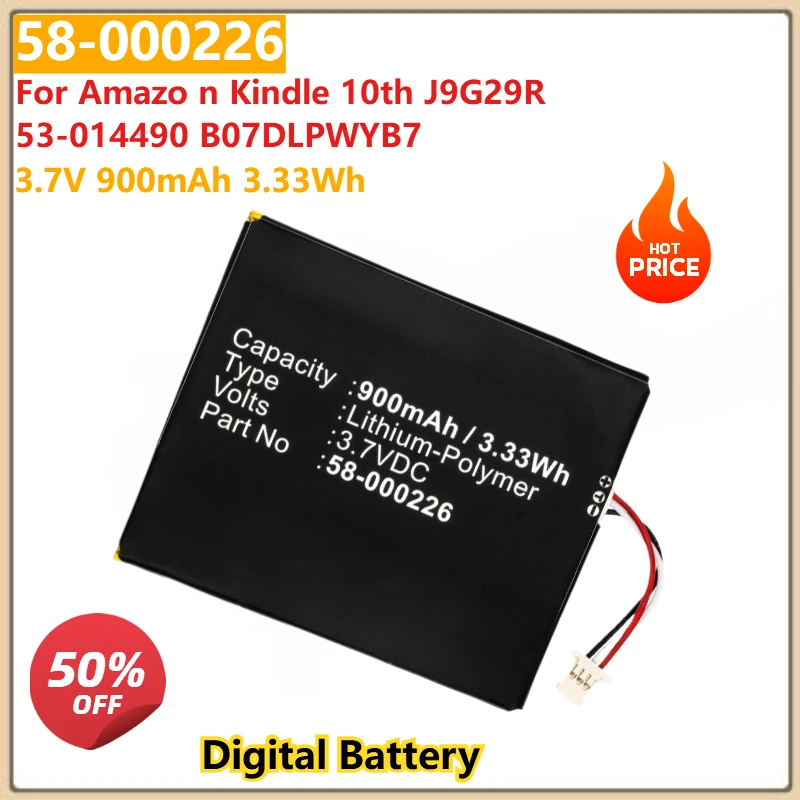 

58-000226 Replacement Digital Battery 3.7V 900mAh 3.33Wh for Amazo n Kindle 10th J9G29R 53-014490 B07D LPWYB7