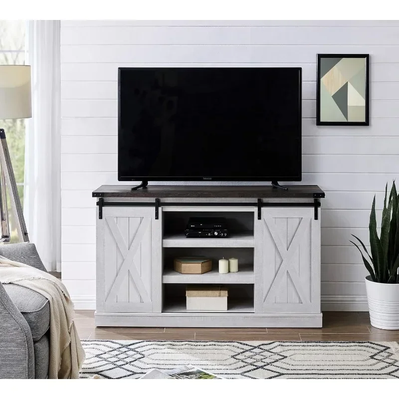 Farmhouse TV Stand for 65 Inch Wood TV Stand with Sliding Barn Door Entertainment Center with Storage Media Console