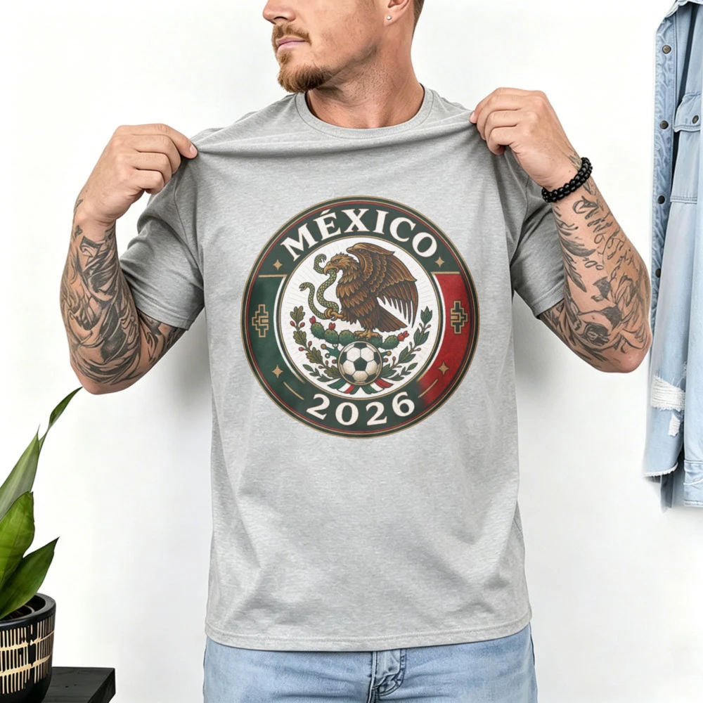 Vintage Retro 2026 Soccer Cup Mexico Soccer Fan T-Shirt Eagle Snake Vintage Emblem Mexican Pride Gift Athletic Grey Graphic Tops