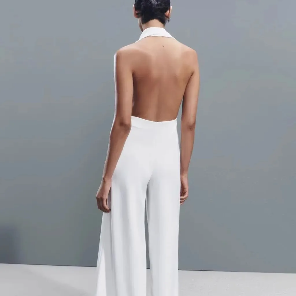 

Spring New Women's High Ne Bal Gown Pantsuit Ele Personali Polyester Fiber High Waist Long Pants 05868