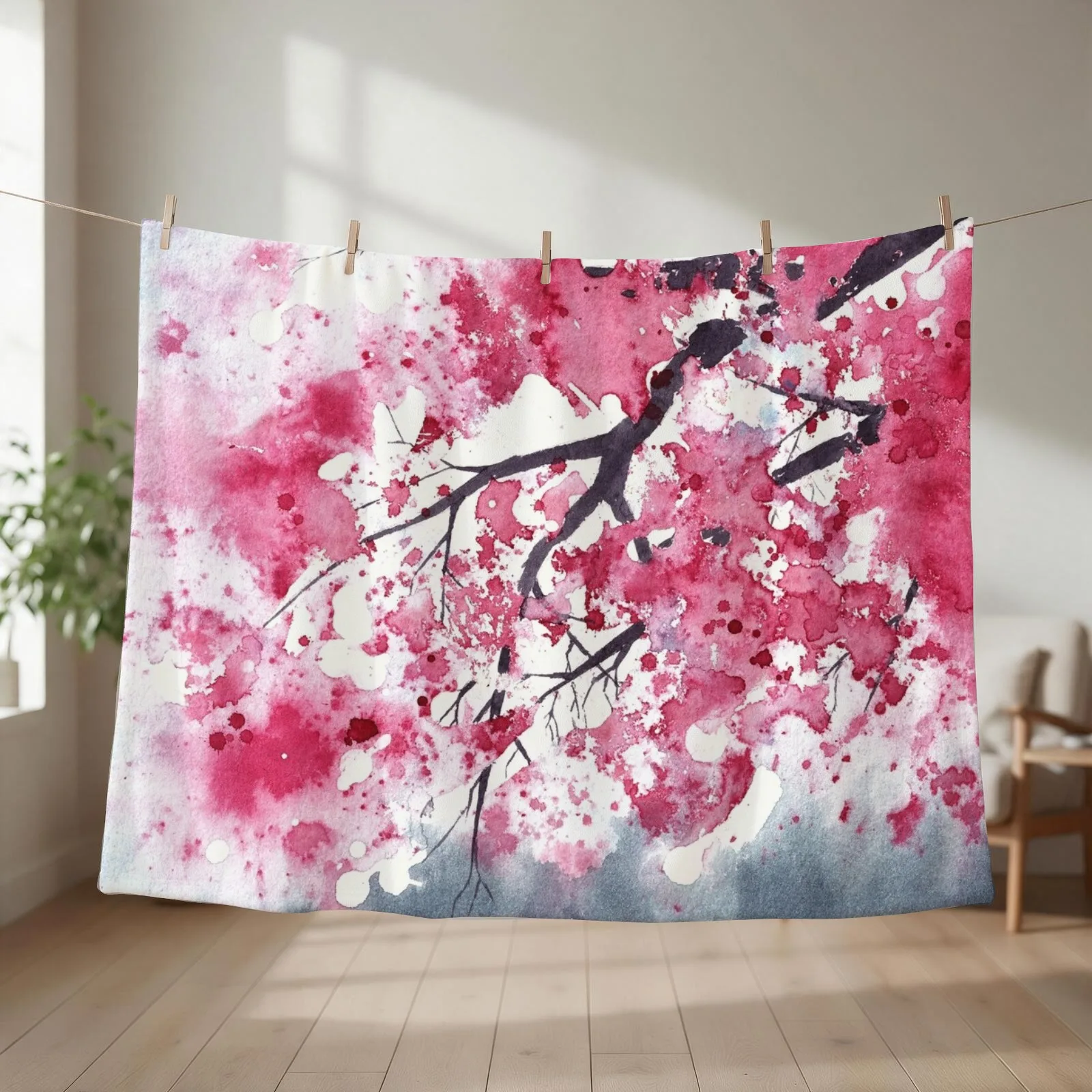 Cherry Blossoms III Throw Blanket couch cozy soft plush fuzzy picnic outdoor blanket