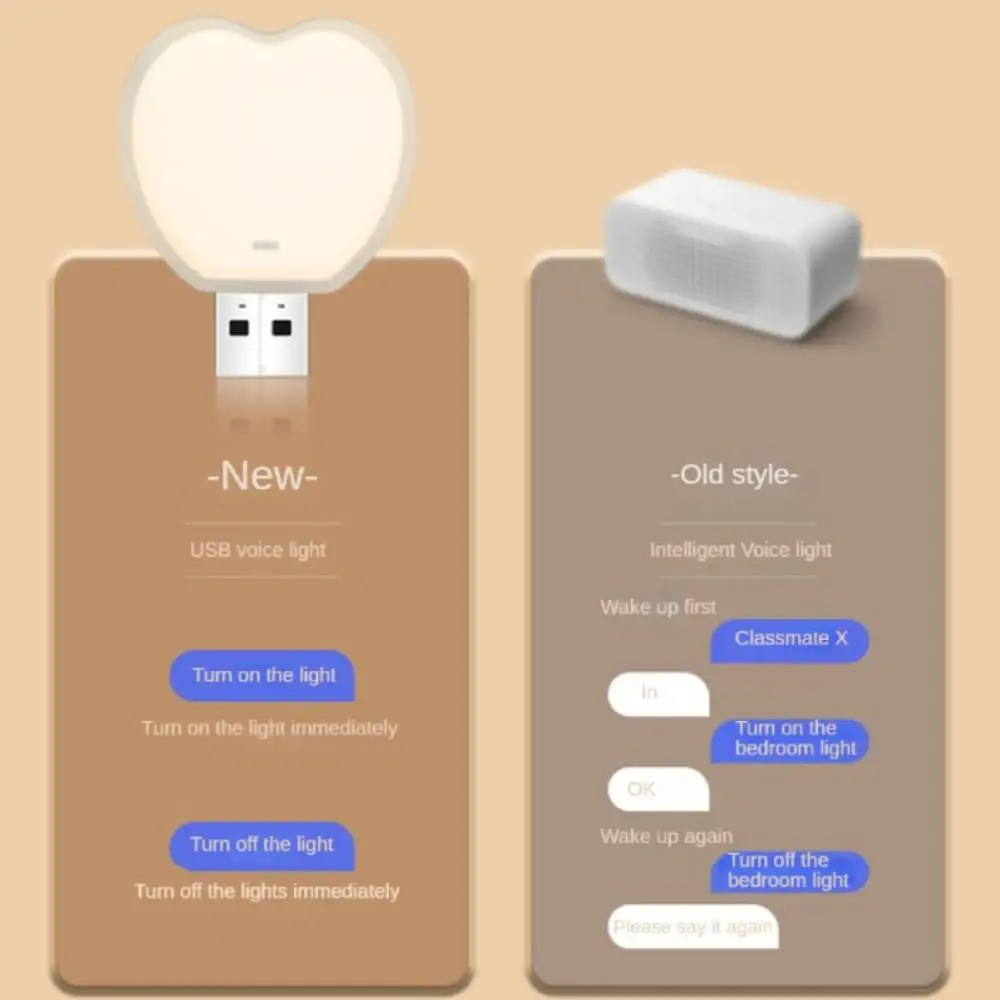 Mini Inteligente Voice Controlled Night Light, Pequena Lâmpada Plug USB, Mesa, Quarto