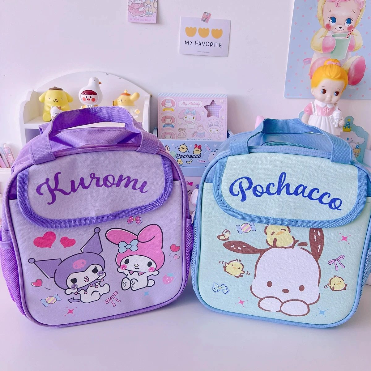 Portable Sanrio Lunch Bag Kuromi Cinnamoroll My Melody Travel Thermal Breakfast Box School Child Large Capacity Tote Food Bag