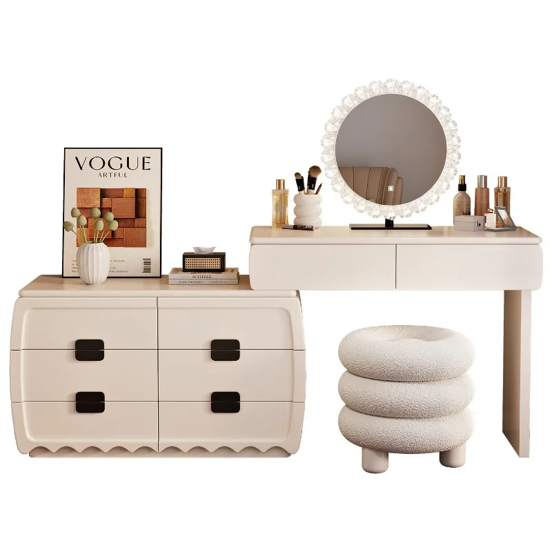 

2025 new medieval cream style dresser solid wood paint chest integrated bedroom modern simple makeup table small