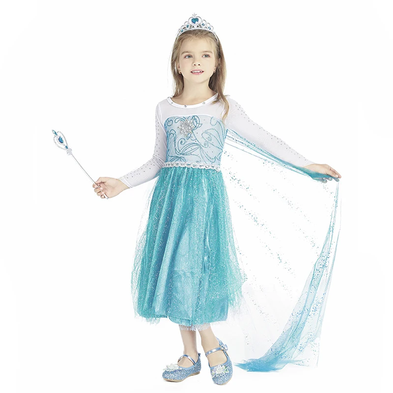 2025 Kerst Kinderen Kostuum Bevroren Prinses Jurk Baby Meisjes Lange Mouwen Jurken Halloween Party Carnaval Kleding Vestido