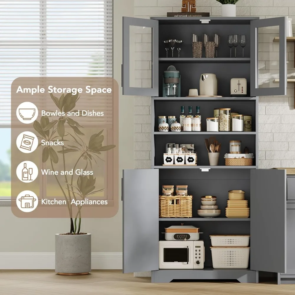 خزانة حمام طويلة قائمة بذاتها مع أبواب زجاجية وأرفف قابلة للتعديل، نموذج خزانة تخزين 67 #6