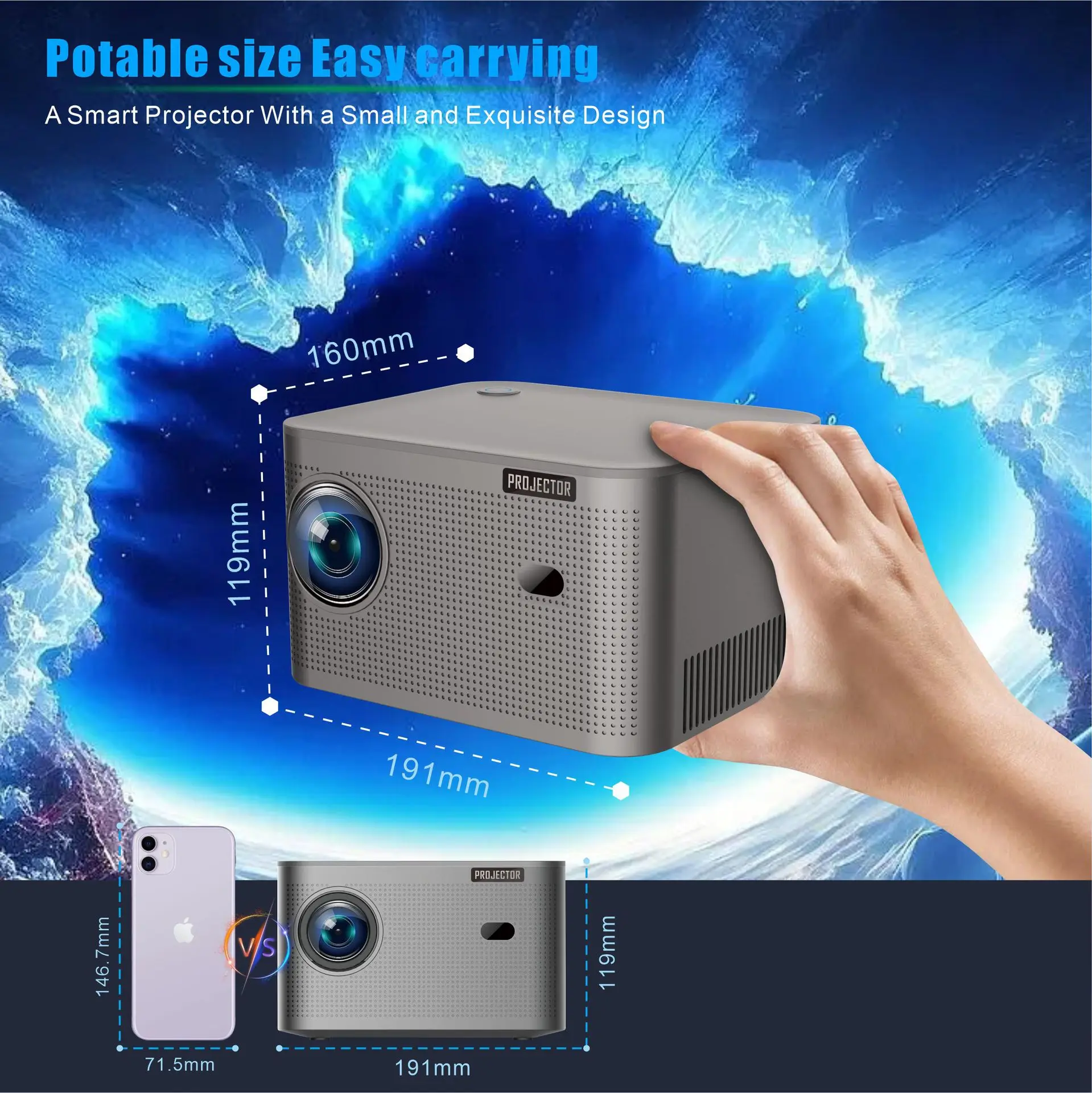

Home portable cinema all-in-one mini projector with lumens of 350ANS intelligent wireless high-definition 1080P office projector