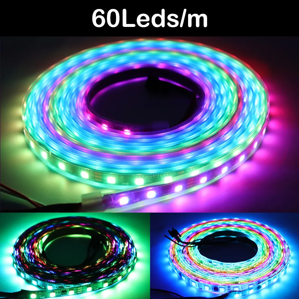 Imagem -06 - Rgb Pixel Endereçável Inteligente Led Lighting Strip Luzes Led 5050smd Preto Branco Barra de Lâmpada Pcb dc 12v 30 48 60pixels Leds m Ws2811