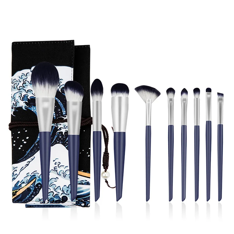 

Cosmetic Brush Set, 10 Pieces, Bihai Chaosheng Makeup Brush Set, Super Soft Tapered Blue Handle Beauty Tool