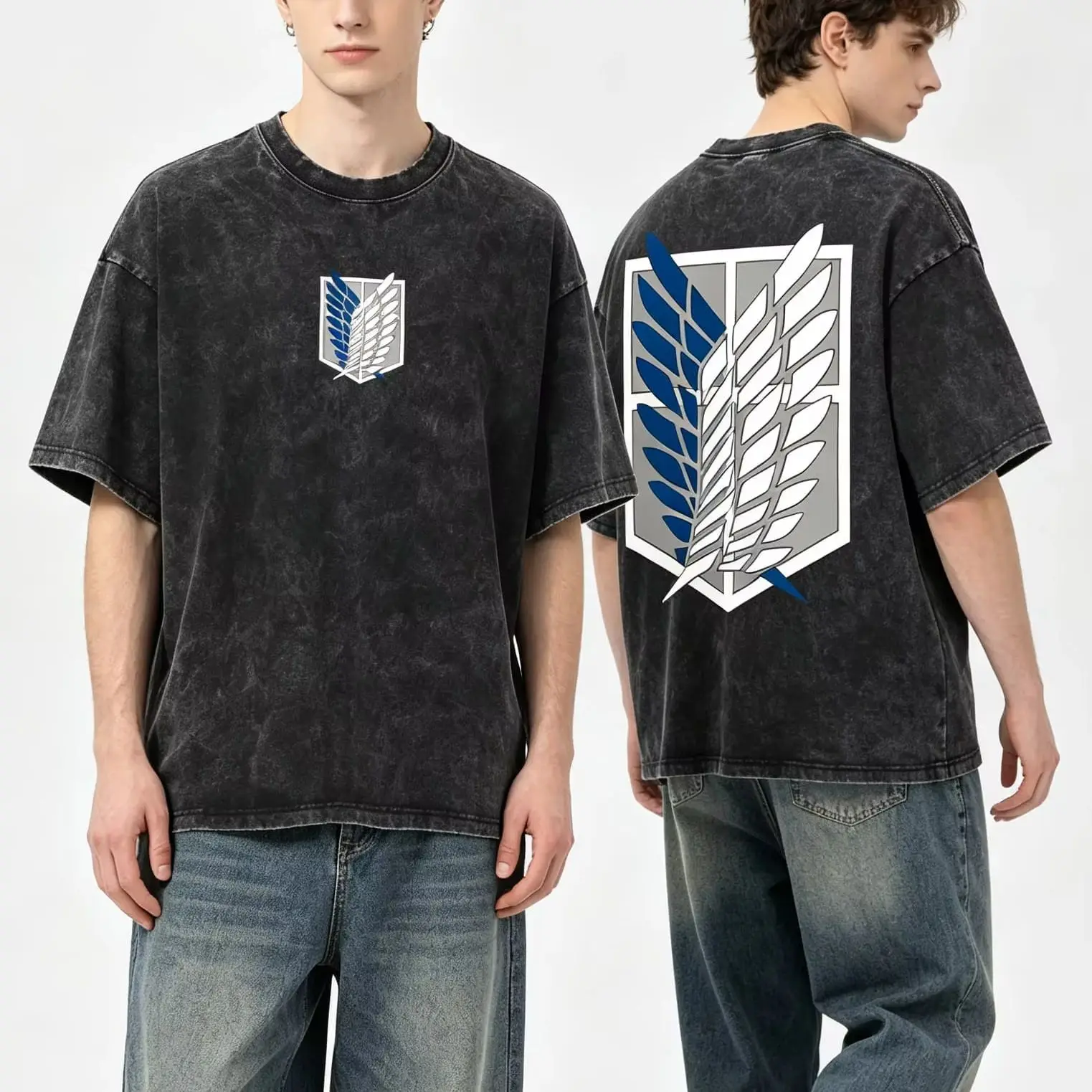 Vintage Anime Attack On Titan Mikasa Casual Streetwear Women's Tshirt Unisex Tee Top Men's Cotton Short Sleeve Washed T Shirt