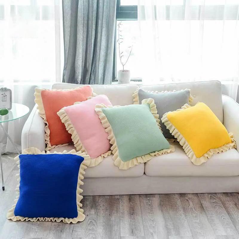 

45*45cm Lovely Flounce Knitted Cushion Sofa Throw Pillow Home Decoration Bedroom Pillow Hand Woven Soft Pillow For Living Room