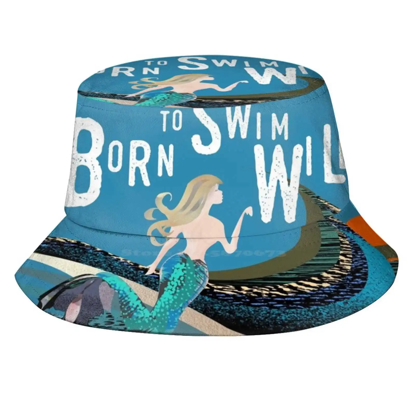 Wild Open Water Swimming, Winter Bathers. Born To Swim Mermaid For Swimmer Lovers. Caroline Laursen Original Sun Cap Fisherman