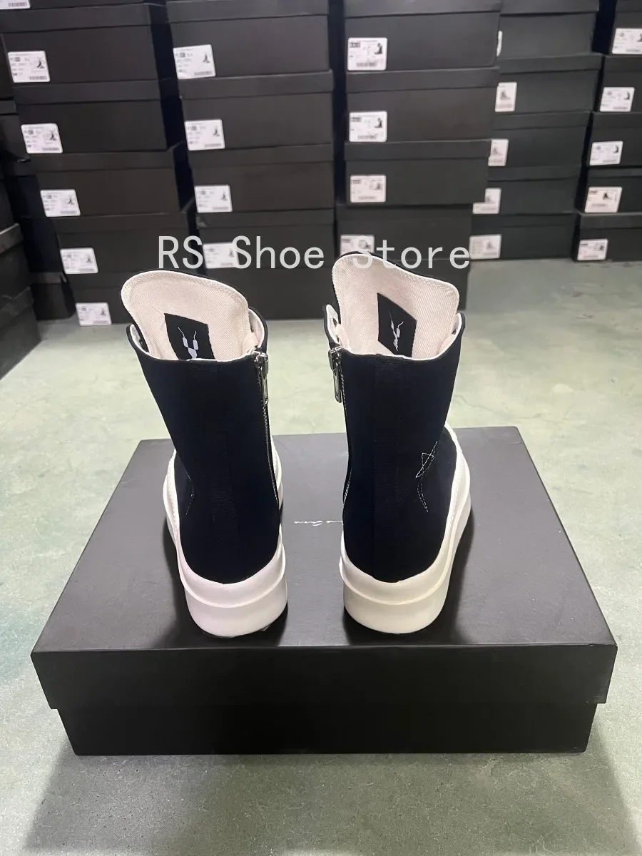 Ro الفاخرة الخماسي الرجال حذاء رياضة حذاء قماش أسود s حذاء بوت بطول الكاحل الدانتيل يصل سستة 6 سنتيمتر سميكة وحيد النساء عالية أعلى حذاء كاجوال