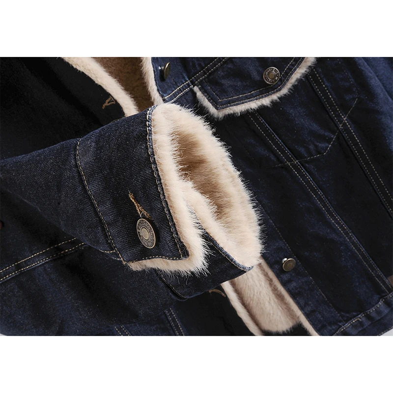 

Vintage Winter Thick Lambswool Liner Denim Jacket Coat Women Cowboy Outerwear Loose Short Big Pocket Casual Jeans Jackets Female