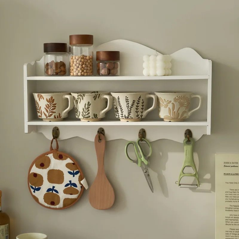 Nordic Kitchen Wall-Mounted Storage Shelf | Solid Wood Display Rack for Dining Room Organization & Decoration