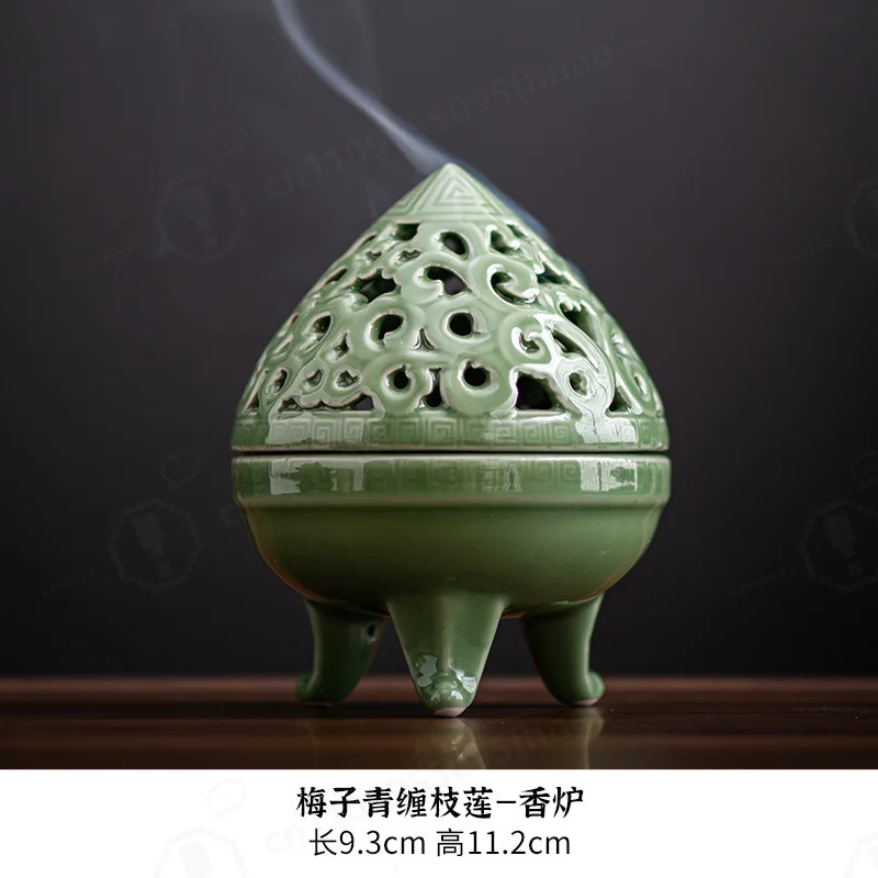 Chinese Celadon Lion Incense Burner Ceramic Aroma Censer Home Decor