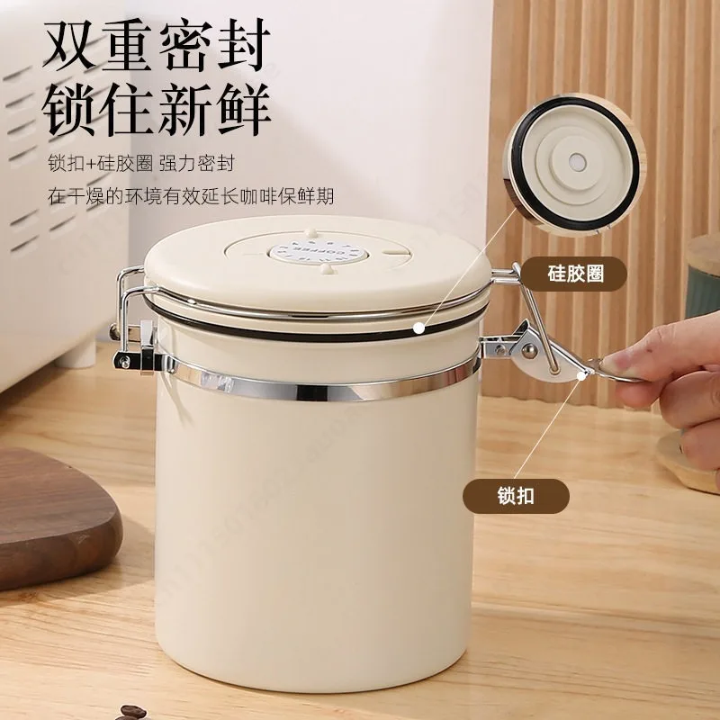 04 Stainless Steel Coffee Bean Storage Canister Vacuum Exhaust Sealed Container With Spoon For Coffee Powder