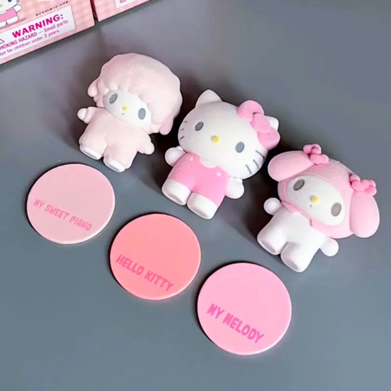 

Sanrio Flocking Magnetic Doll Modeling Ornament Kitty Melody Kuromi Usahana Dopamine Plaid Anime Custom Model Toy Kids Gift
