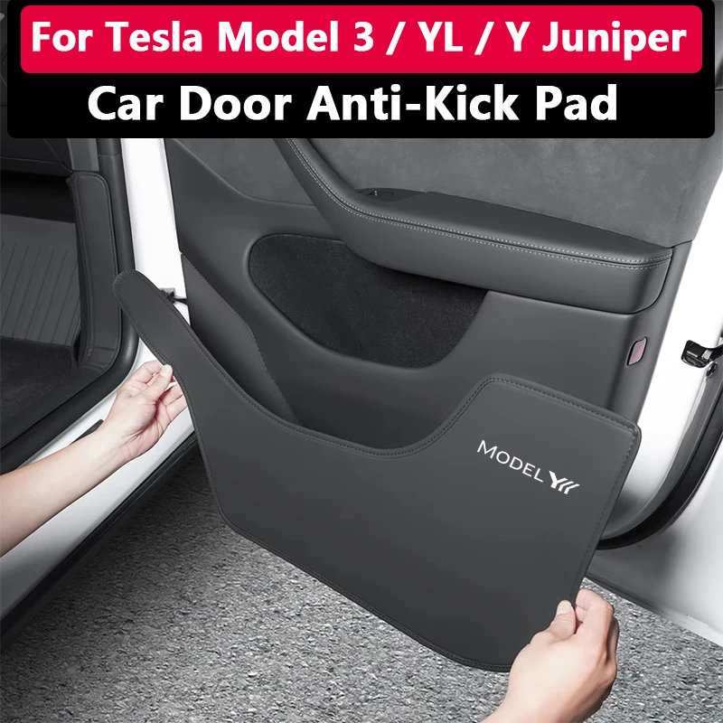 For Tesla Model Y Juniper Model YL Model 3 Car Door Anti-Kick Pad Leather Side Door Panel Protector Anti-scratch Car Decoration