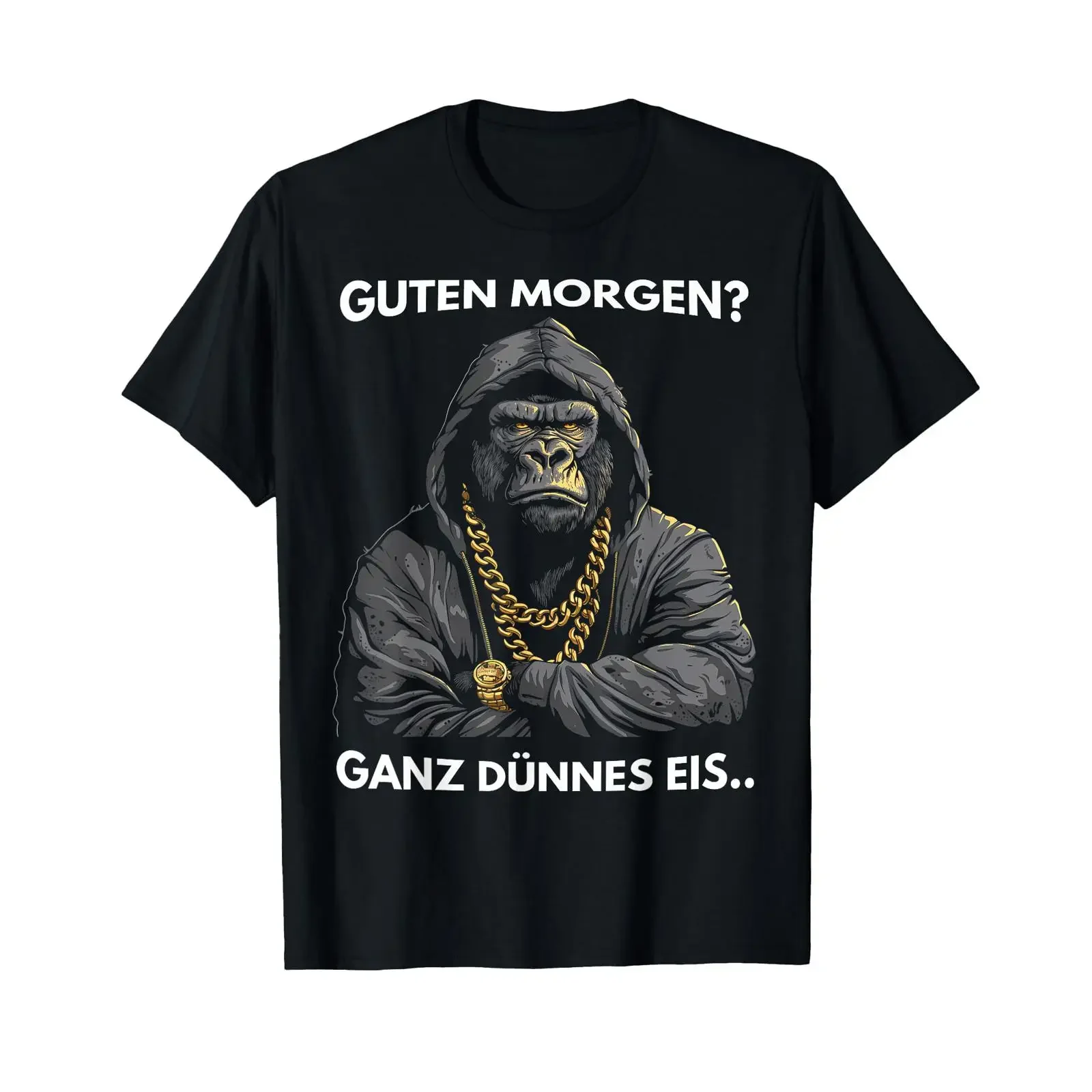 Guten Morgen Ganz Dünnes Eis Funny Saying Monkey Gorilla T Shirt black vintage Washed Versatile Stylish Top For Everyday Wear