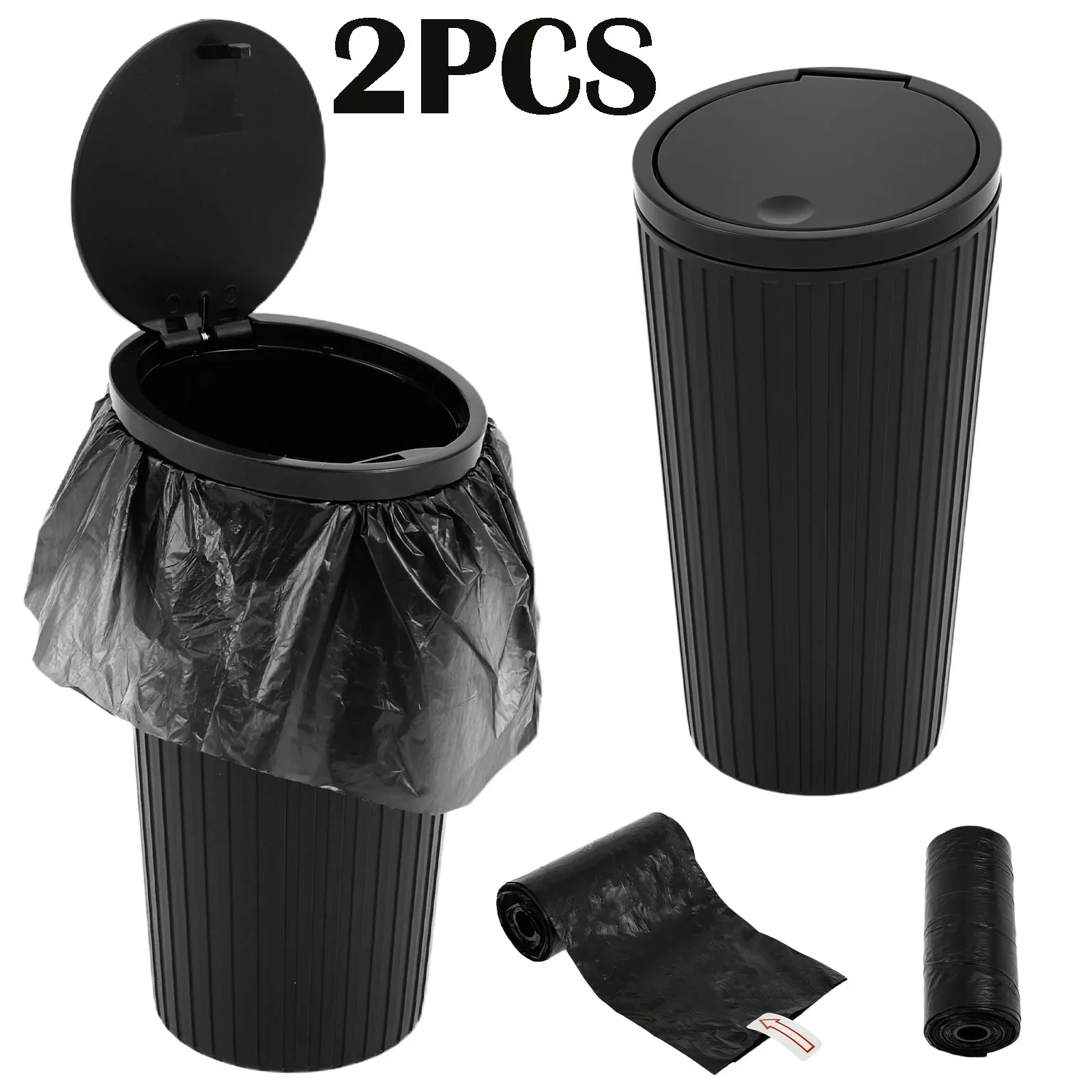 2Pcs 650ml Plastic Car Trash Can with Lid Easy Cleaning Leak Proof Vehicle Garbage Bin for Car Door Pocket Seat Back Pocket