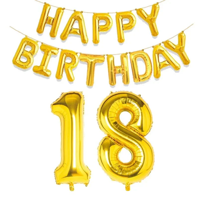 15 Stück goldene alles Gute zum Geburtstag mit Zahlen-Folienballons für Kinder und Erwachsene, Party-Dekoration, Junge, Mädchen, 10, 18, 20, 25, 30, 35, 40, 50, 60 Jahre alt – Detail 11