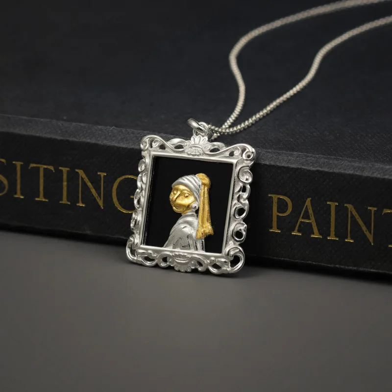 Miracle Sterling Silver 925 Original Design With Pearl Earrings Vermeer Famous Painting Artistic Cat Pendant Necklace