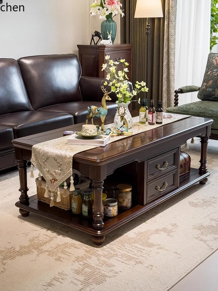 ZML Living Room Solid Wood Coffee Table Large and Small Apartment Storage Coffee Table TV Cabinet Set