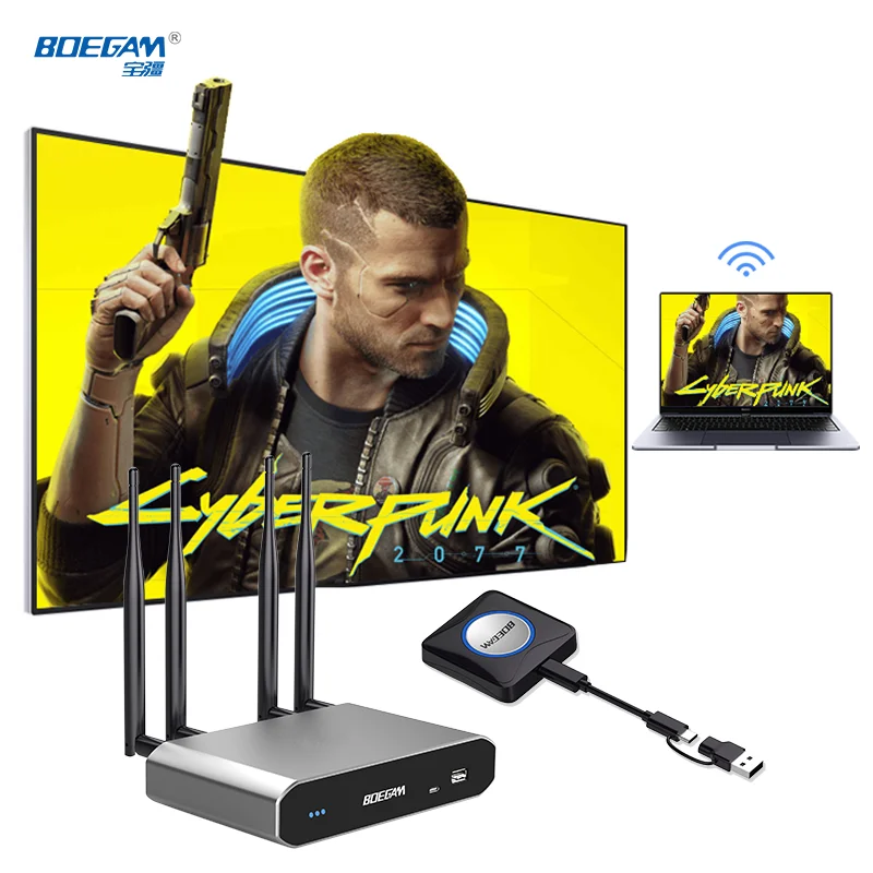 Wireless Classroom Screen Sharing System with 4K Receiver and USB-C/A Dongles, Supports 9-Split Screen and Multi-Device Casting