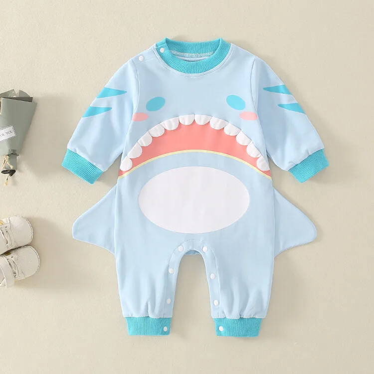 

Jenny&Dave Baby 2023 Spring and Autumn Cartoon Shark Shaped One Piece Romper Baby Spring Outgoing Long Sleeve Creeper Kids