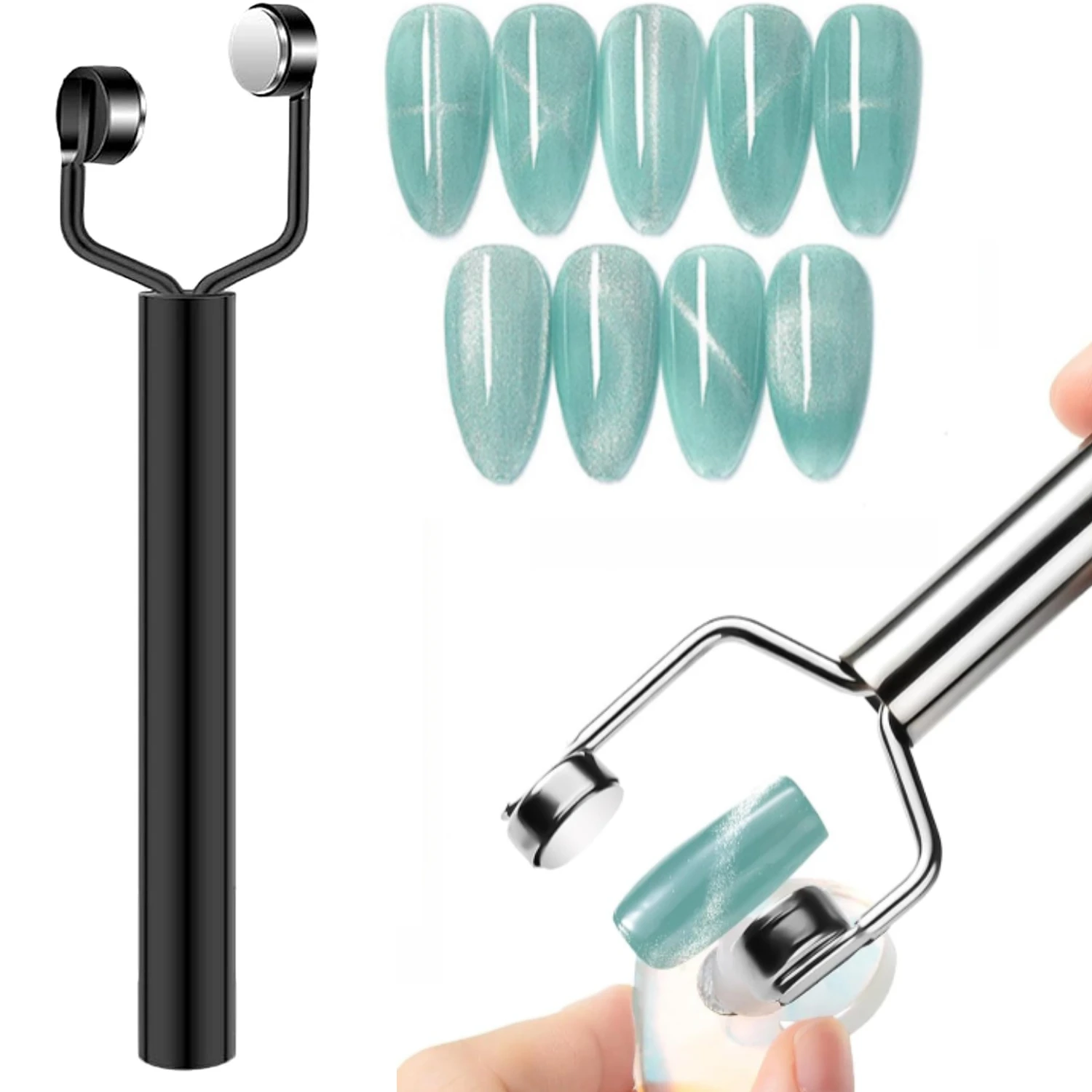 Dual-Head Nail Magnet Cylindrical Cat Eye Gel Tool Precision Magnetic Field Control Professional Manicure 1-Piece