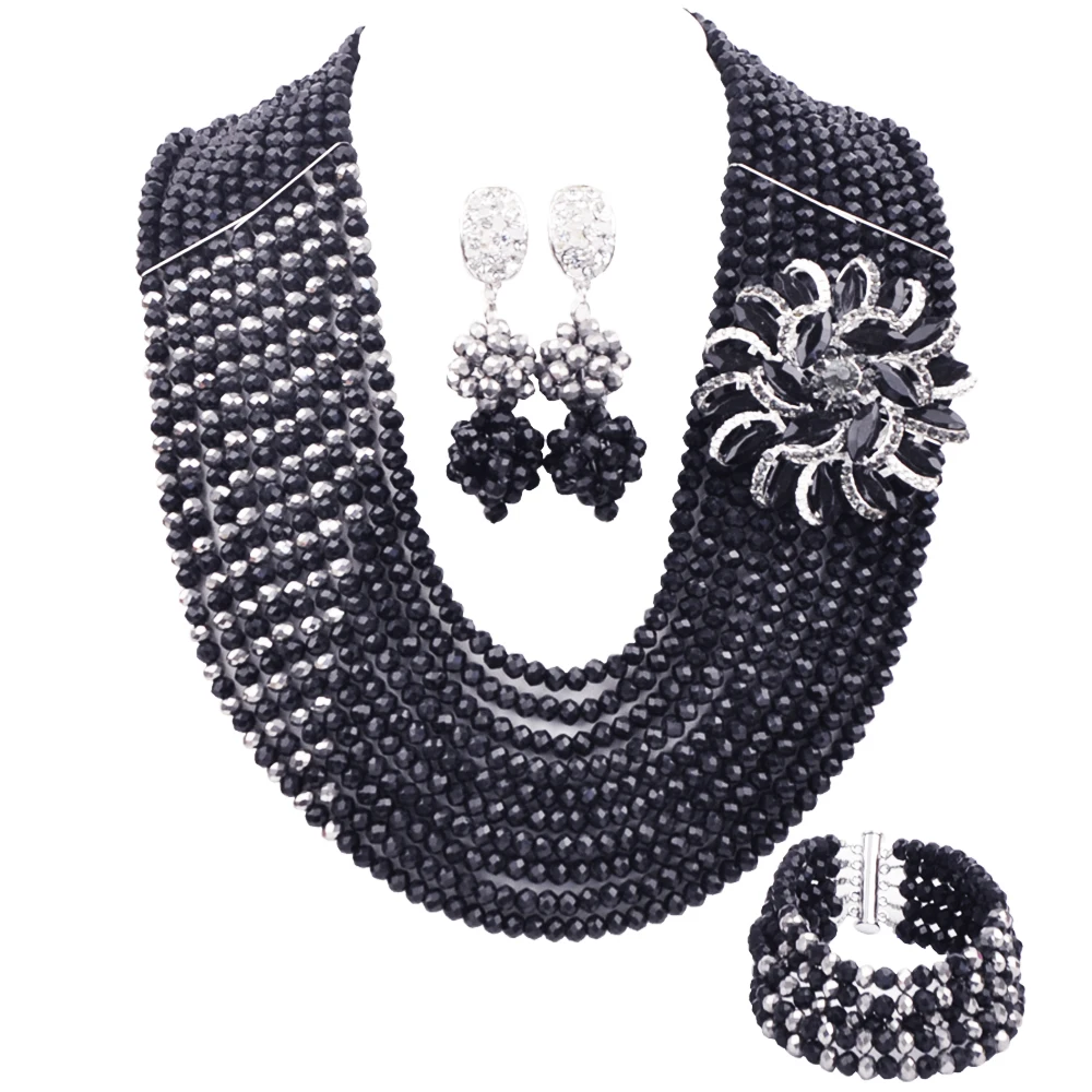 Laanc Fashion African Jewelry Set Crystal Beads Necklace Bracelet Earrings