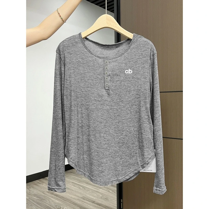 Women Half Placket Button Blouse Long Sleeve Sheer Cool Feeling Loose Curved Hem Lazy Style Casual Autumn Tops