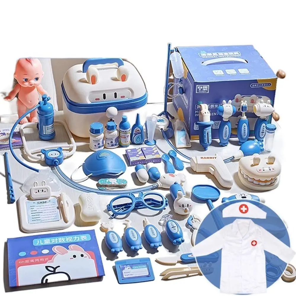 Zestaw do zabawy w lekarza, symulacja stomatologa, zabawka edukacyjna, zestaw lekarski ze stetoskopem, niebieski/różowy